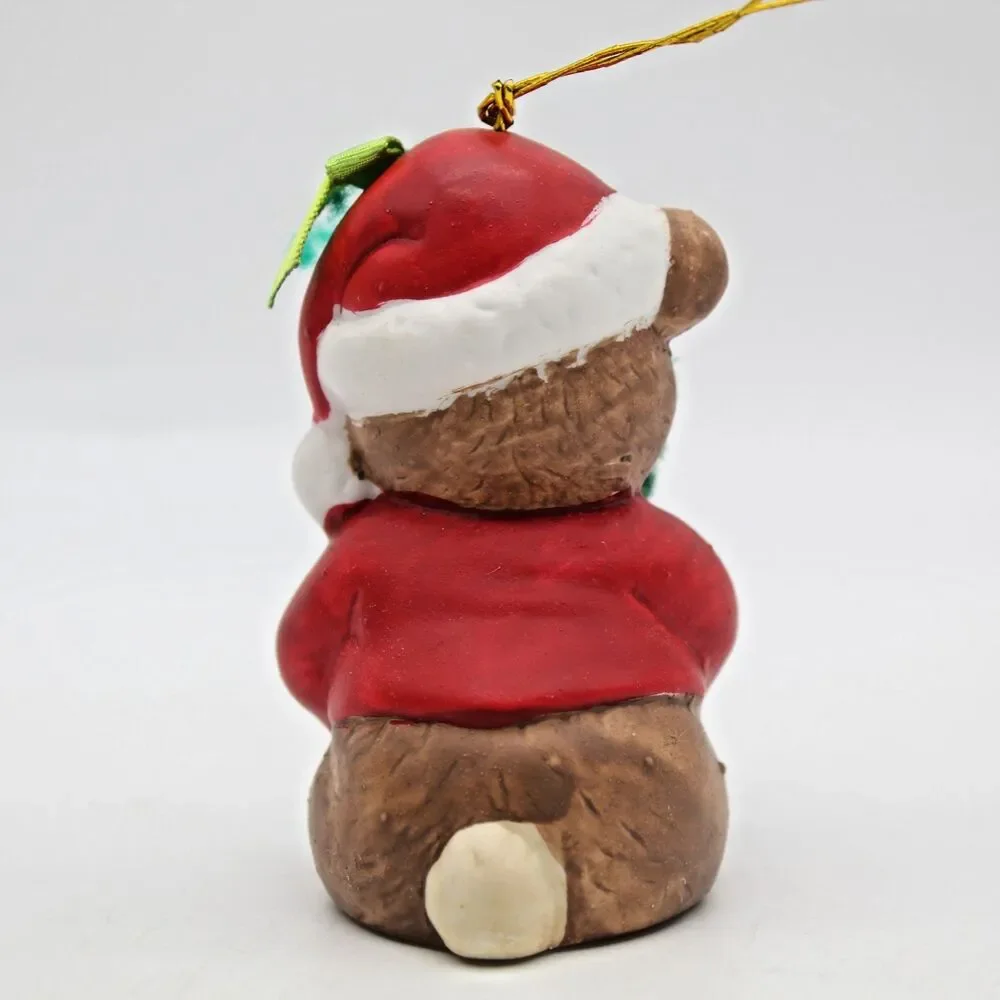 Holly Bells Porcelain Teddy Bear Bell Ornament Vintage 1986 Original Box b